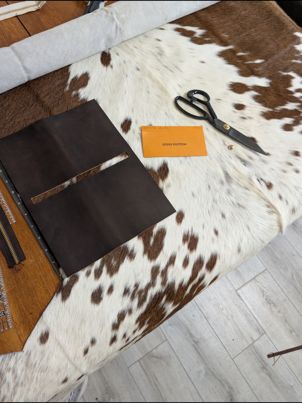 Upcycled large Wristlet W Strap Made W Hair On Cowhide & Authentic LV Hardware. - Picture 12 of 13
